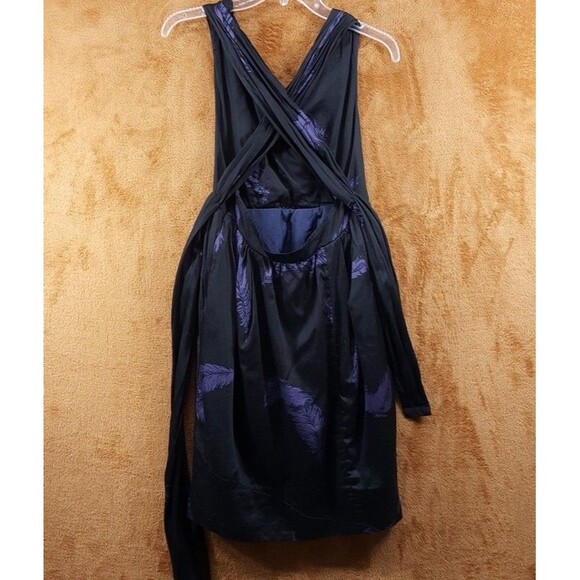 MARC JACOBS Dress Womens Size 8 Black Purple Feather Cross Strap Wrap Around - Picture 4 of 6